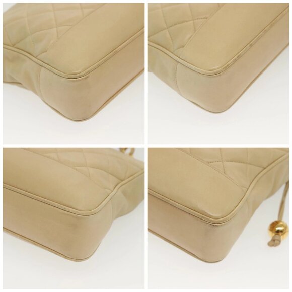 CHANEL Matelasse Chain Shoulder Bag Lamb Skin Beige Gold CC Auth - Picture 16 of 16